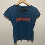 Gildan  Y2K Women's Navy Baby Tee with Red Floral Design Estimated Small/ Medium Photo 0