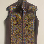 Bob Mackie  Wearable Art Embroidered Fleece Vest Size Small Brown Faux Fur Photo 0