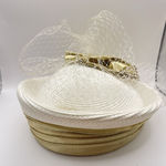 Vintage Church Hat White‎ And Gold Brim Fancy Bow Kentucky Derby Photo 0