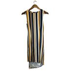 Allison Joy Striped‎ Knot Front Dress Navy Blue Gold White Sleeveless Casual Photo 4