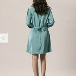 RIHOAS The Green Lapel Button Satin Shirt Mini Dress 3 Size XS Photo 3
