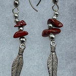 Artisan Red Jasper & sterling earrings with feathers Photo 0