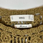 Mango MNG  Women's Olive Round Neck Short Sleeve Boho Crochet Fringe Top XS‎ Photo 2