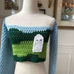 Handmade  Crochet Crop Top Ghost Autumn Fall Halloween OOAK XS Photo 2