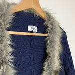 Military Hippie Felicity Faux Fur Batwing Cardigan Dark Blue Photo 5