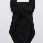 Aerie American Eagle  Black Ruffle Scoop One Piece Swimsuit Photo 5