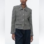 ZARA  Luxury Ecru/Black Textured Long Sleeves Lapel Collar Short Blazer Sz M Photo 2