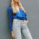 ZARA  Electric Blue Satin Deep V Bodysuit Photo 3