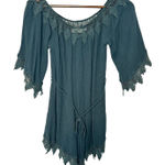 ASTR  The Label Boho Teal Blue Lace Belted‎ Fringe Romper Small Photo 0