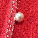 St. John NWT Basics Tweed Knit Jacket in Hibiscus Red Pearl Button Sweater 12 Photo 3