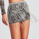 Retrofete Beatrix Fringe Embellished Silver Black Sequin Sparkly Mini Skirt Size M Photo 0