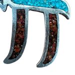 Sterling Silver Turquoise & Red Coral Chai Pendant Southwestern Navajo Style Photo 6