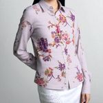 Etro Floral Stripe Shirt Womens 12 Classic Printed Poplin Button Down Top Purple Photo 0