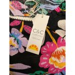 C&C California  Black Floral Square Neck Balloon Sleeve Linen Crop Top S Photo 7