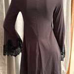 EXPRESS NWT  Swing Dress Formal Long Sleeve Lace Gray/Black Bell Sleeves V-Neck Photo 2