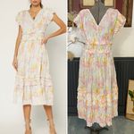 Current Air Anthropologie Sereia Shirred Pleated Watercolor Midi Dress Sz S ๐งก๐ Photo 2