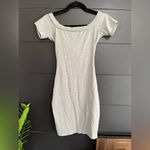 MAY PINK Gray Scoop Neck Bodycon Wrap Mini Dress Women’s Sz S EUC Photo 2