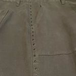 Joie  Cropped Pants Size 8 Army Green Linen Blend Fray Hem Studded Straight Leg Photo 12