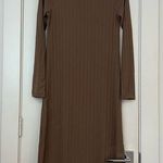 VERO MODA ribbed long sleeve midi dress in brown Photo 0