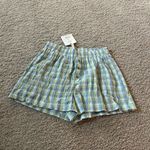 Urban Renewal ReMADE by UO remnants made in LA button front plaid boxer blue and lime green Photo 1
