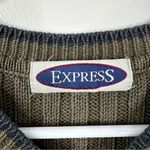 EXPRESS Vintage Grandpa Sweater Vest Womens Large Ribbed Sleeveless Cotton Knit Photo 4