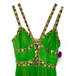 NWT Mandalay Dark Lime Green Gold Silk Beaded Maxi Evening Gown Dress Womens 10 Photo 1