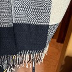 Free People NWOT  Cream Black Fringe Knit Sweater Poncho Shawl Border Print OSFA Photo 7