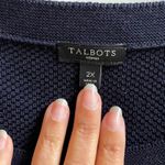Talbots  Womens 2X Navy Blue Textured Knit Crewneck 3/4 Sleeve Sweater Button Det Photo 3