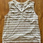 Croft & Barrow  Striped Sleeveless Henley Top | Tan White Large Photo 0