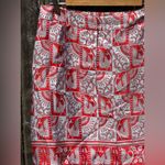 J. McLaughlin  Silk Skirt With A Novelty Peacock Print In Red And Light Grey Photo 1