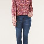 Democracy Blouson Sleeve Ruffle Shoulder VNeck Print Knit Top Size Medium Bold Photo 2