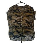 Sanctuary Green Camo Short Sleeve Front Tie Knot Button Down Shirt Women Sz S Photo 0