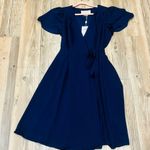 Gal Meets Glam NWT Kinsley Flutter Sleeve Wrap Dress Navy Blue Sz 6 FLAWED Photo 5