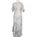 Vintage 90s Crinkle Lace Maxi Dress Medium Pastel Blue Pink Floral V Neck Fairy Photo 2