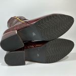 Burgundy Red Embossed Vegan Leather Gold Accent Chunky Heel Chelsea Boots 42 Size 11 Photo 9