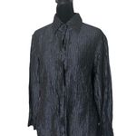 Anita Ford Thai Silk Button Down Top Womens M Pintucked Textured Collared Career Gray Size M Photo 9