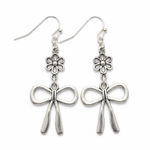 Silver Earrings Bow Flower Daisy 2” Drop Dangle Handmade Photo 0
