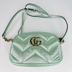 Gucci  GG Marmont Chain Blue Iridescent Nappa Chevron Matelasse Shoulder Bag Photo 0