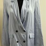 ZARA Light Blue Long Sleeve Satin Double Breasted Oversized Blazer Jacket Photo 0