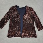 Jenni & Lizzi Sequin Jacket Bronze Metallic Open Front Hand Sewn Theatre Holiday Brown Size M Photo 1