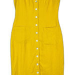 St Remo New York Linen Maxi Shirt Dress Size 14 Yellow Lined Sleeveless Pockets Photo 0