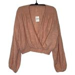 Free People Cherry Blossom Long Sleeve Low Surplice Neckline Crop Top NWT Sz Sm Photo 0