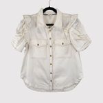 Anthropologie Pilcro Womens Shirt Beige Ruffle Denim Button Down Blouse Medium White Photo 1