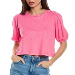 Velvet By Graham And Spencer Vibrant Pink puff sleeve crop Tee Photo 0