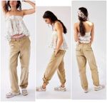 Free People Cleo Washed Khaki Cotton Canvas Roll Tab Straight Chino Pant Size 4 Photo 3