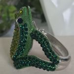 Silver Statement Bracelet Green Cubic Zirconia Frog Clamper Hinge Photo 2