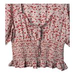 Atap Floral Smocked Tie Front Top Blouse Red White Short Sleeve Ruffle Size XL Photo 1