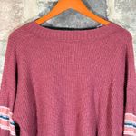 American Eagle Burgundy Striped Sleeve V Neck Cropped Sweater Woman's Small Red Photo 9