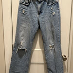 ZARA  Women's Blue High Waisted Flare Jeans Wide Leg Raw Hem 90's Size 10 Photo 0