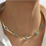 Gold Plated turquoise Herringbone necklace Snake Womens Jewelry Fishbone Photo 5